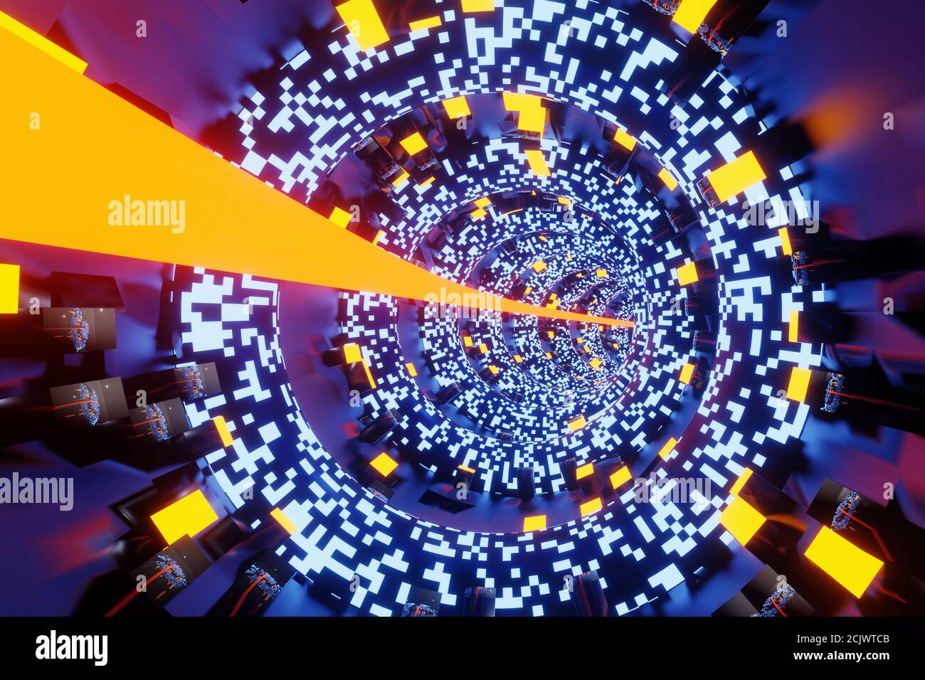 3D Illustration einer Reise durch einen High-Tech Science-Fiction-Tunnel. Stockfoto
