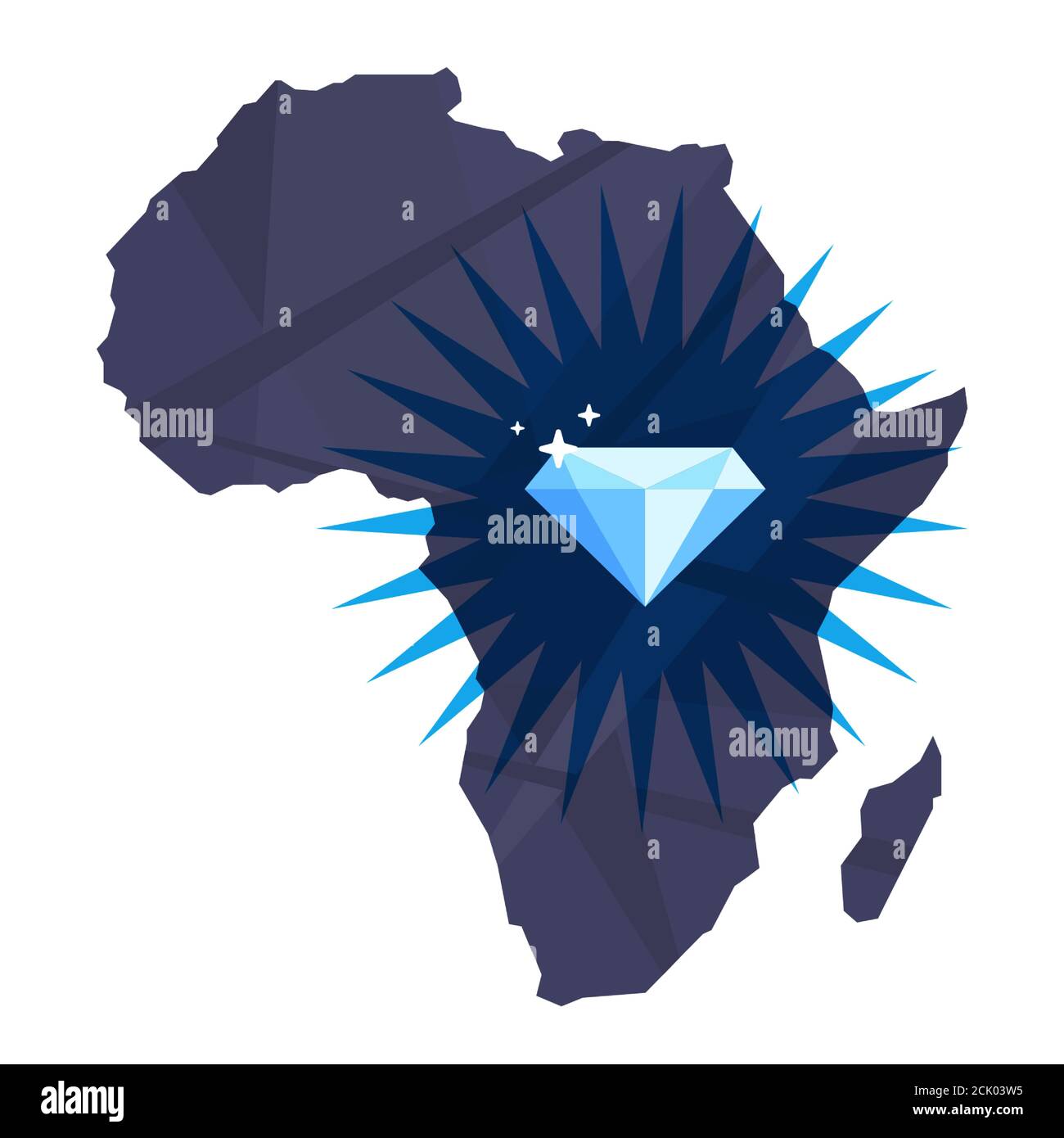 Mine Diamanten und Diamanten auf dem afrikanischen Kontinent. Flache Vektor-Illustration isoliert auf weißem Hintergrund. Stock Vektor