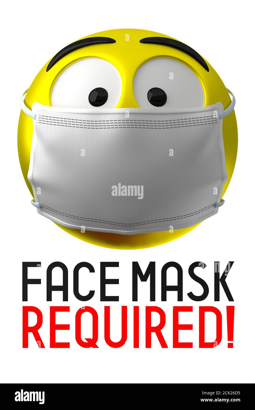 Gesichtsmaske erforderlich Poster, Emoji - 3D-Illustration Stockfoto