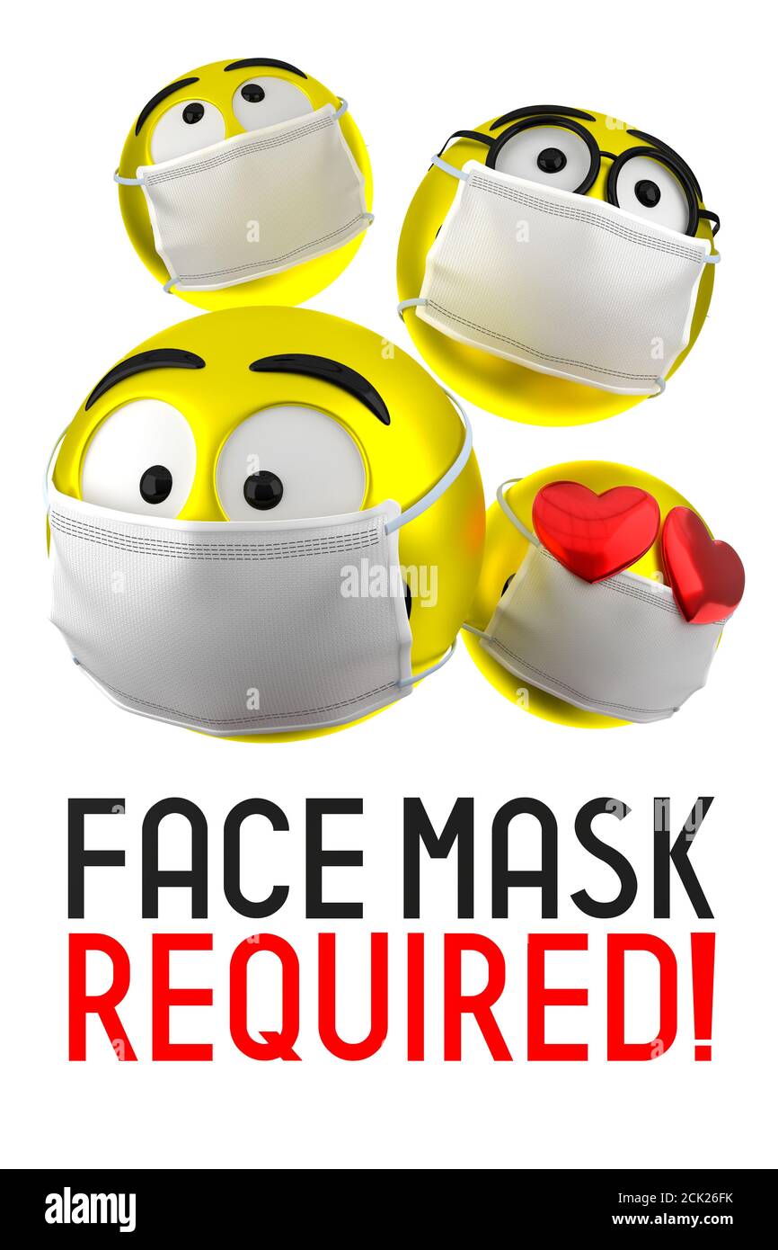 Gesichtsmaske erforderlich Poster, Emoticons - 3D-Illustration Stockfoto