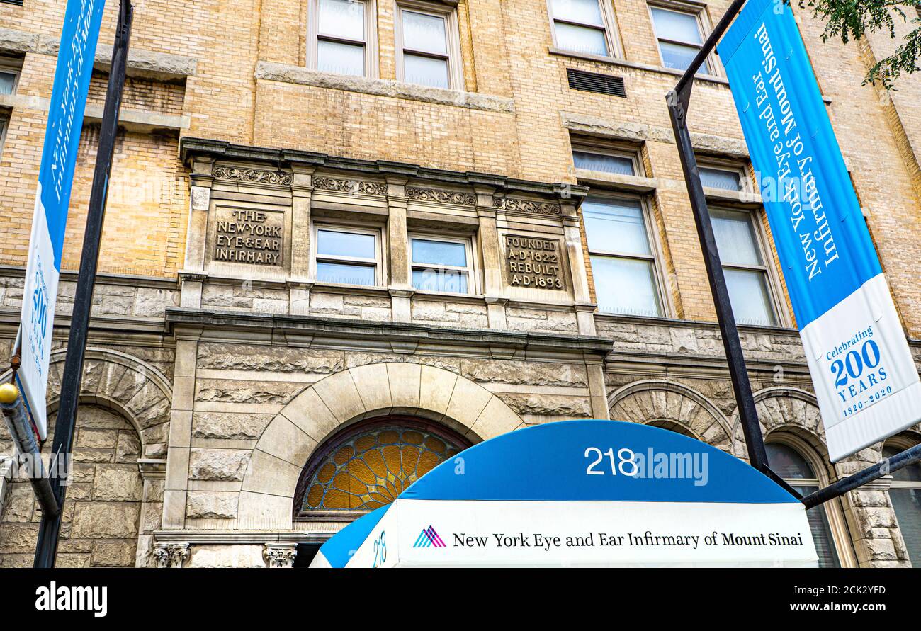 New York Auge und Ohr Krankenstation für Mount Sinai, Außenansicht des Eingangs, New York City, New York, USA Stockfoto