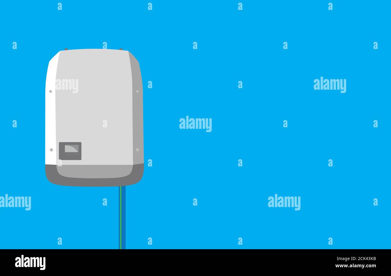 Inverter in flacher Bauform - Solar Energy Equipment Concept Bild. Leerzeichen für Text. Stockfoto