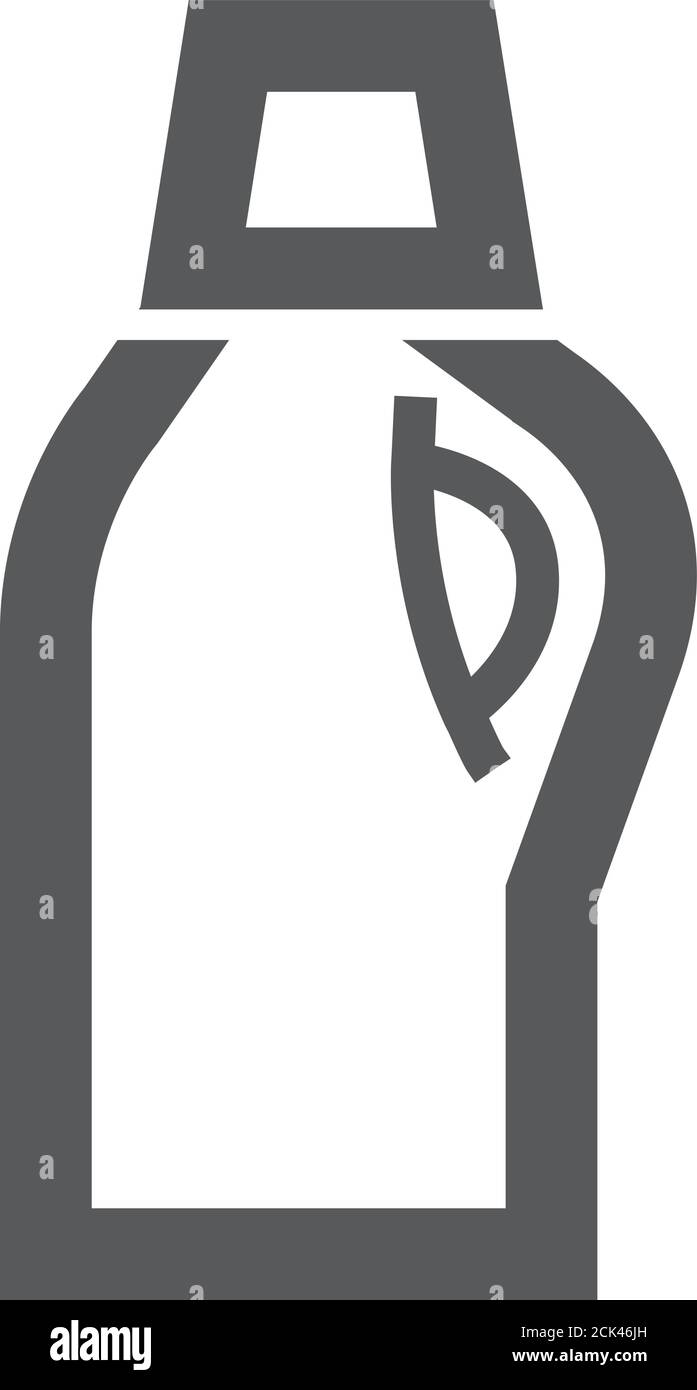 Symbol für Waschmittelflasche in dicker Umrandung. Schwarz-Weiß-Vektorgrafik. Stock Vektor