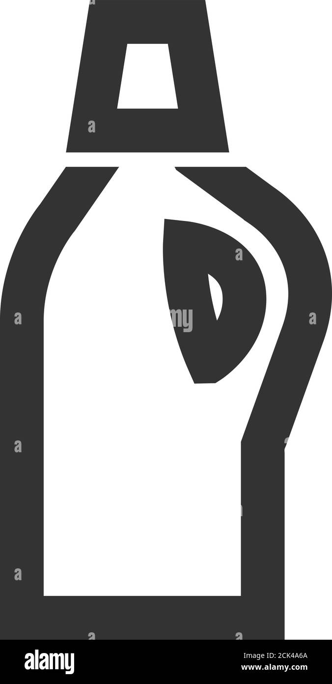 Symbol für Waschmittelflasche in dicker Umrandung. Schwarz-Weiß-Vektorgrafik. Stock Vektor