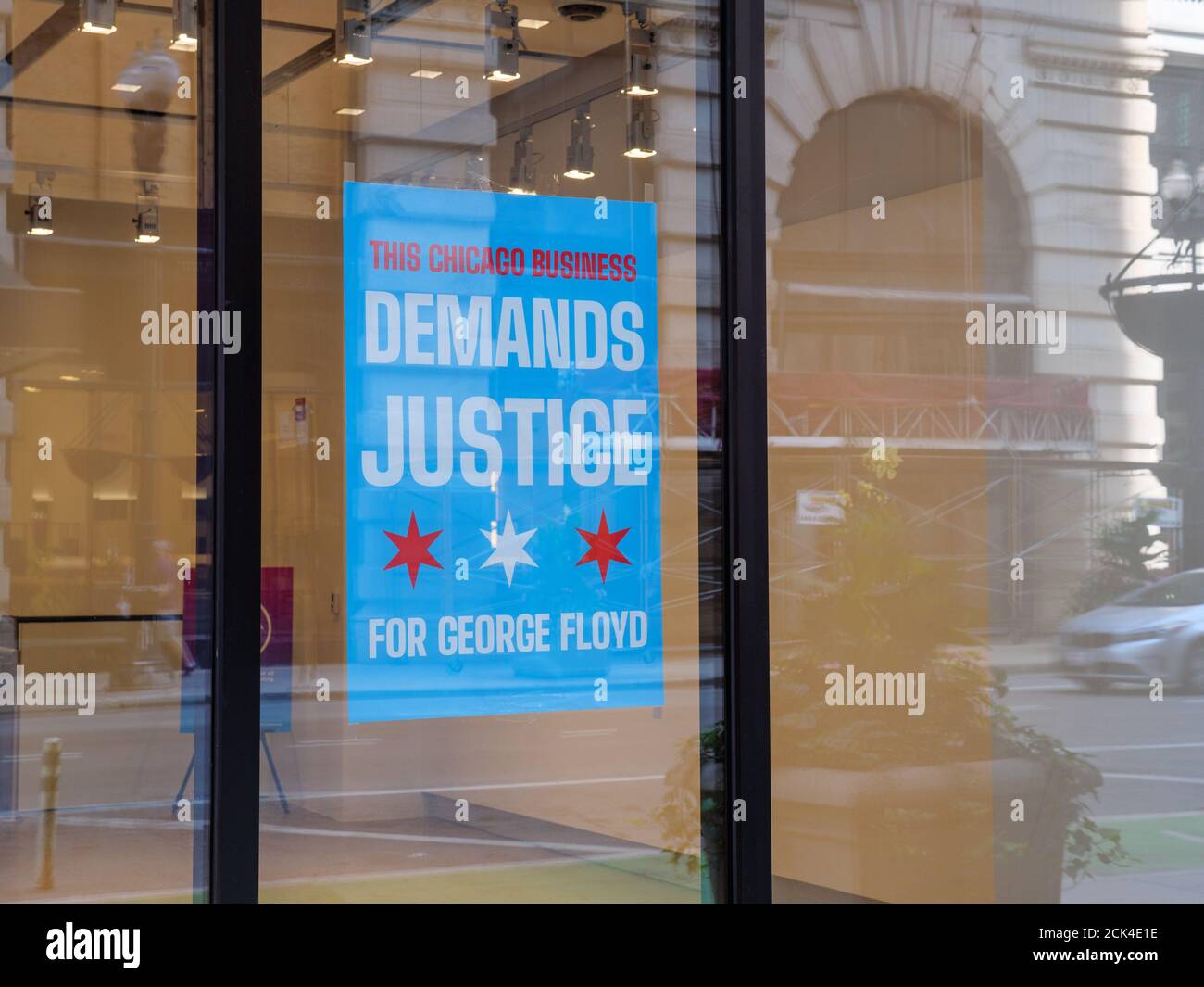 Chicago Business fordert Gerechtigkeit für George Floyd Zeichen. Stockfoto