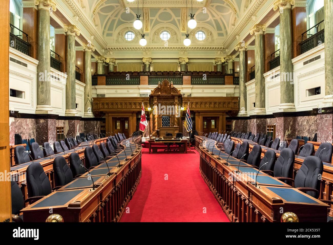 Innenansicht der British Columbia Provincial Legislative Chamber in Victoria, BC, Kanada Stockfoto