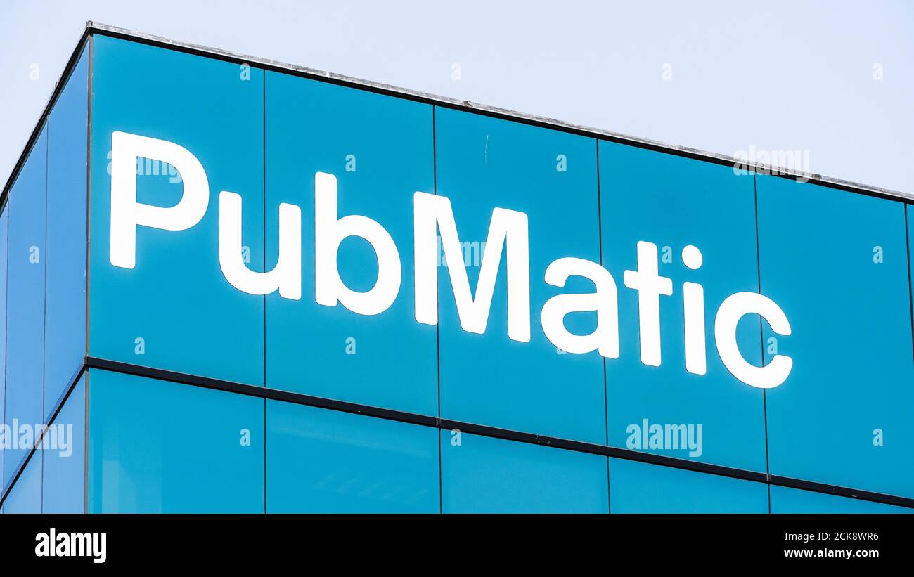 15. September 2020 Redwood City / CA / USA - Pubmatic Logo am Hauptsitz im Silicon Valley; PubMatic entwickelt und realisiert Online-Werbung Stockfoto