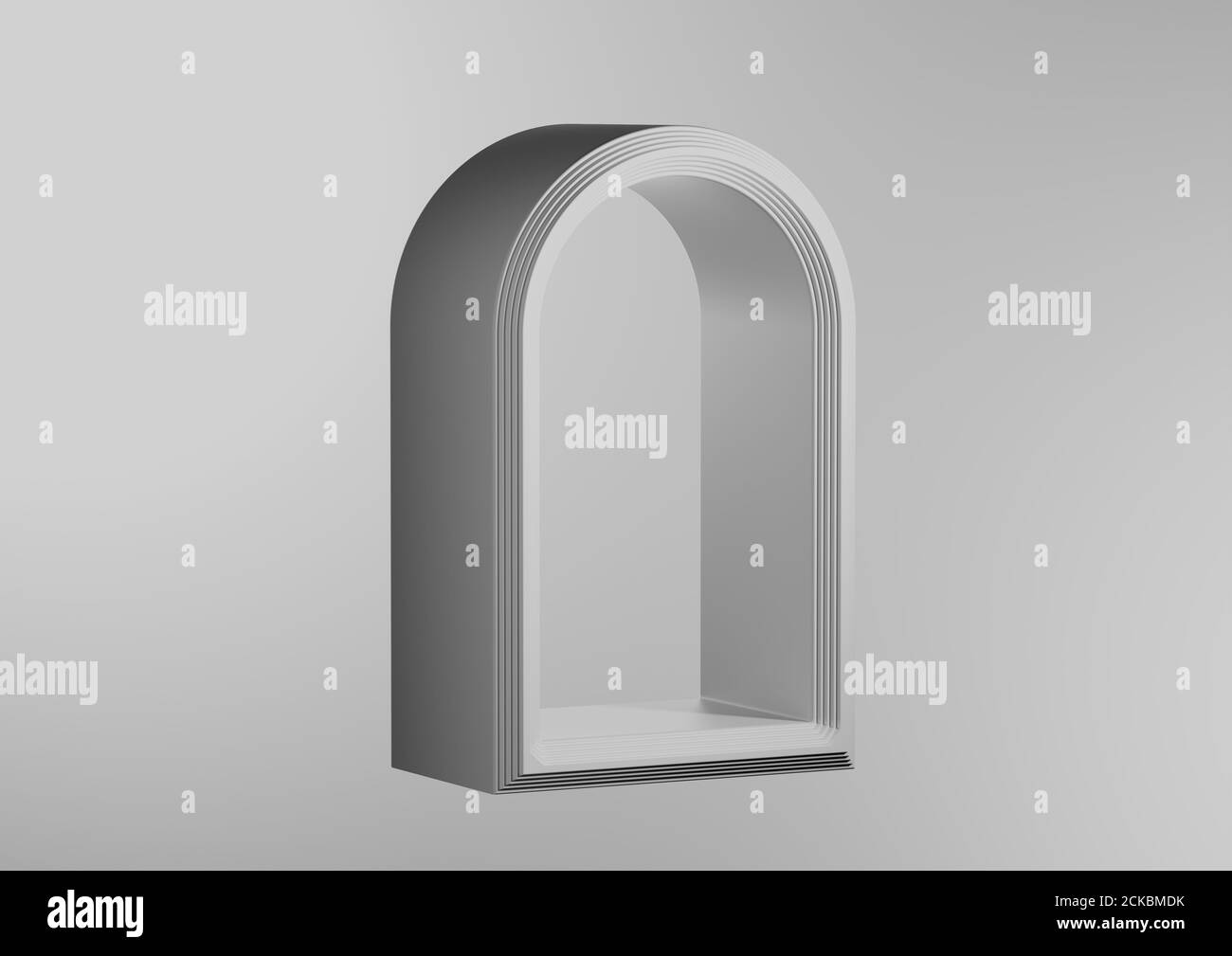 Weißes Produktdisplay oder Schaufensterpodest auf einfachem Hintergrund Standkonzept. Golden Studio Podium oder Plattform Produktvorlage. 3D-Rendering Stockfoto