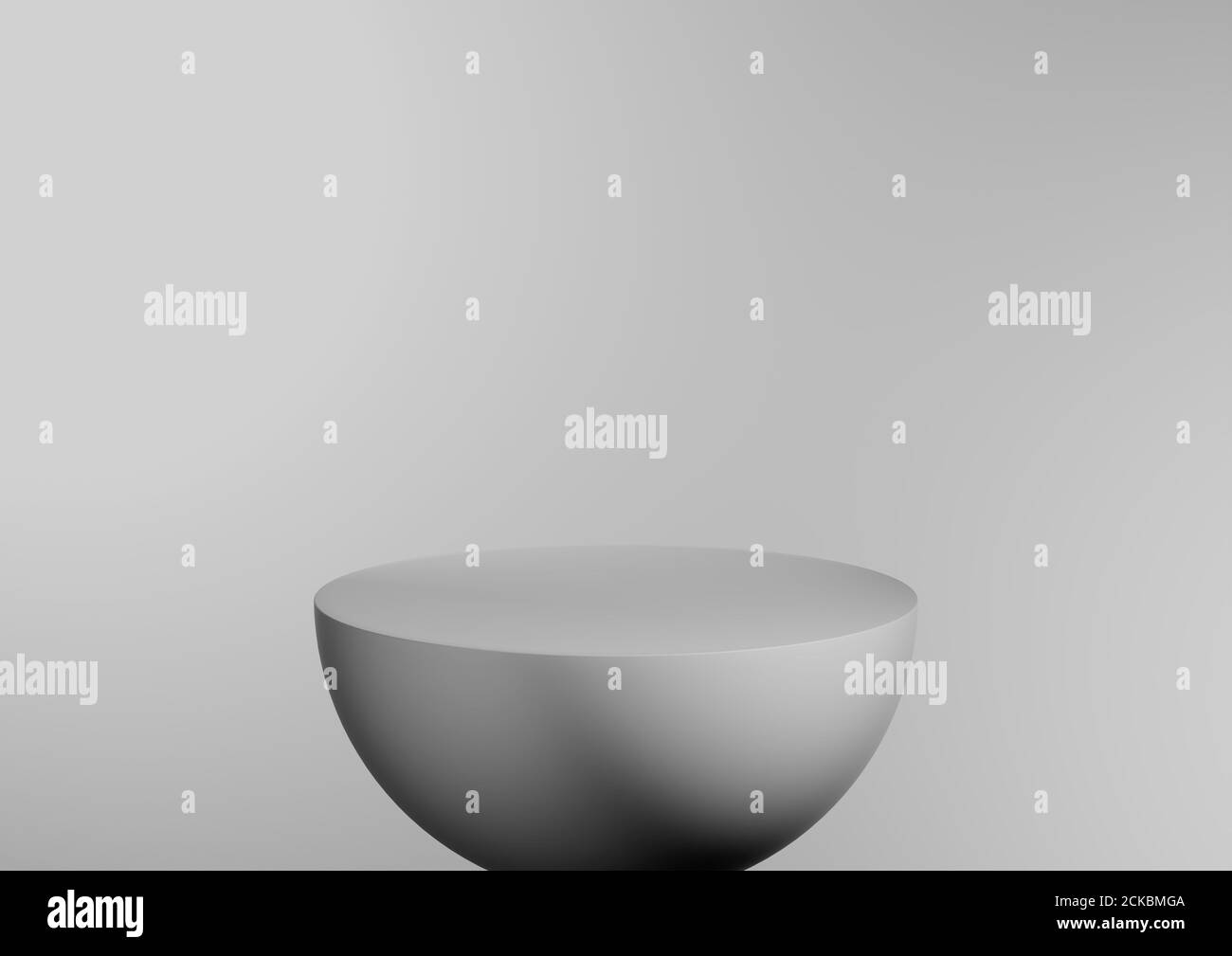 Weißes Produktdisplay oder Schaufensterpodest auf einfachem Hintergrund Standkonzept. Golden Studio Podium oder Plattform Produktvorlage. 3D-Rendering Stockfoto