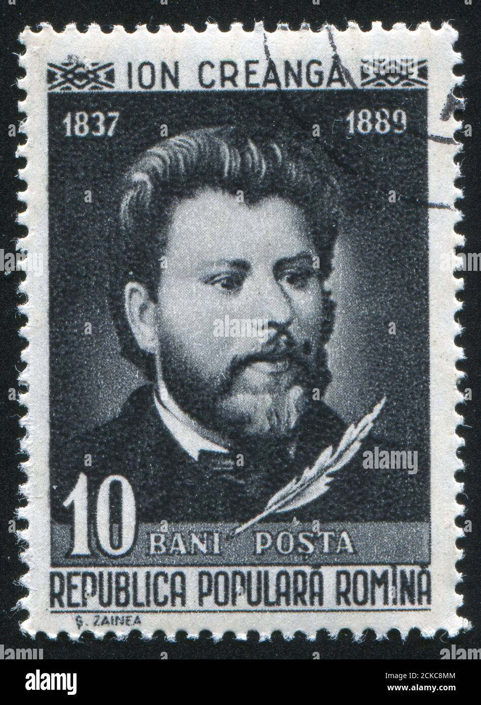 RUMÄNIEN - UM 1958: Briefmarke gedruckt von Rumänien, zeigt Ion Creanga, um 1958. Stockfoto