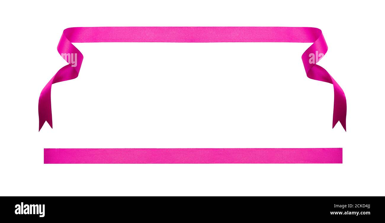 Ein lockiges rosa Band Weihnachten und Geburtstag Geschenk Banner isoliert auf einem weißen Hintergrund gesetzt. Stockfoto