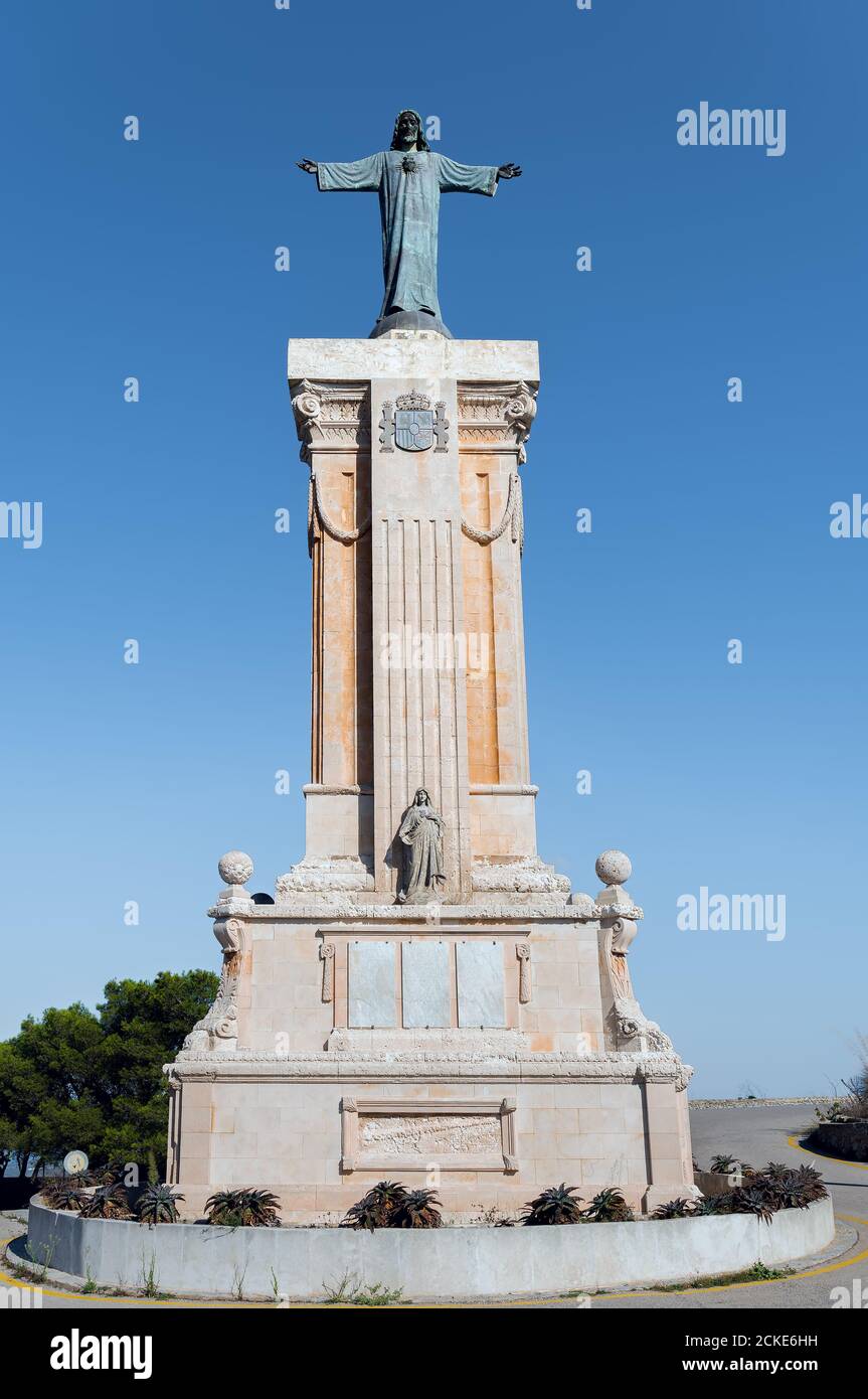 Statue von Jesus Christus auf dem Gipfel des Monte Toro - Menorca, Spanien Stockfoto