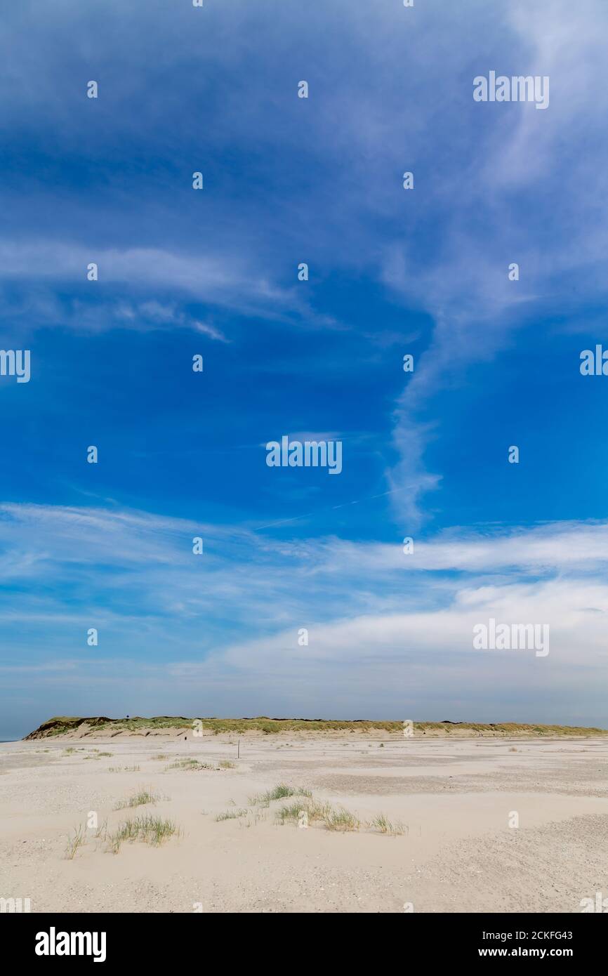 Einsamer Strand am westlichen Ende der ostfriesischen Insel Juist, Deutschland. Stockfoto