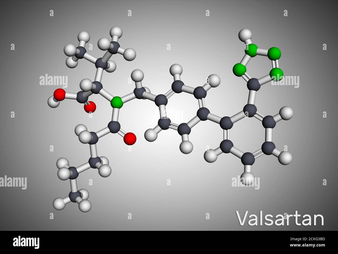 Valsartan-Molekül. Es wird verwendet, um hohen Blutdruck ...