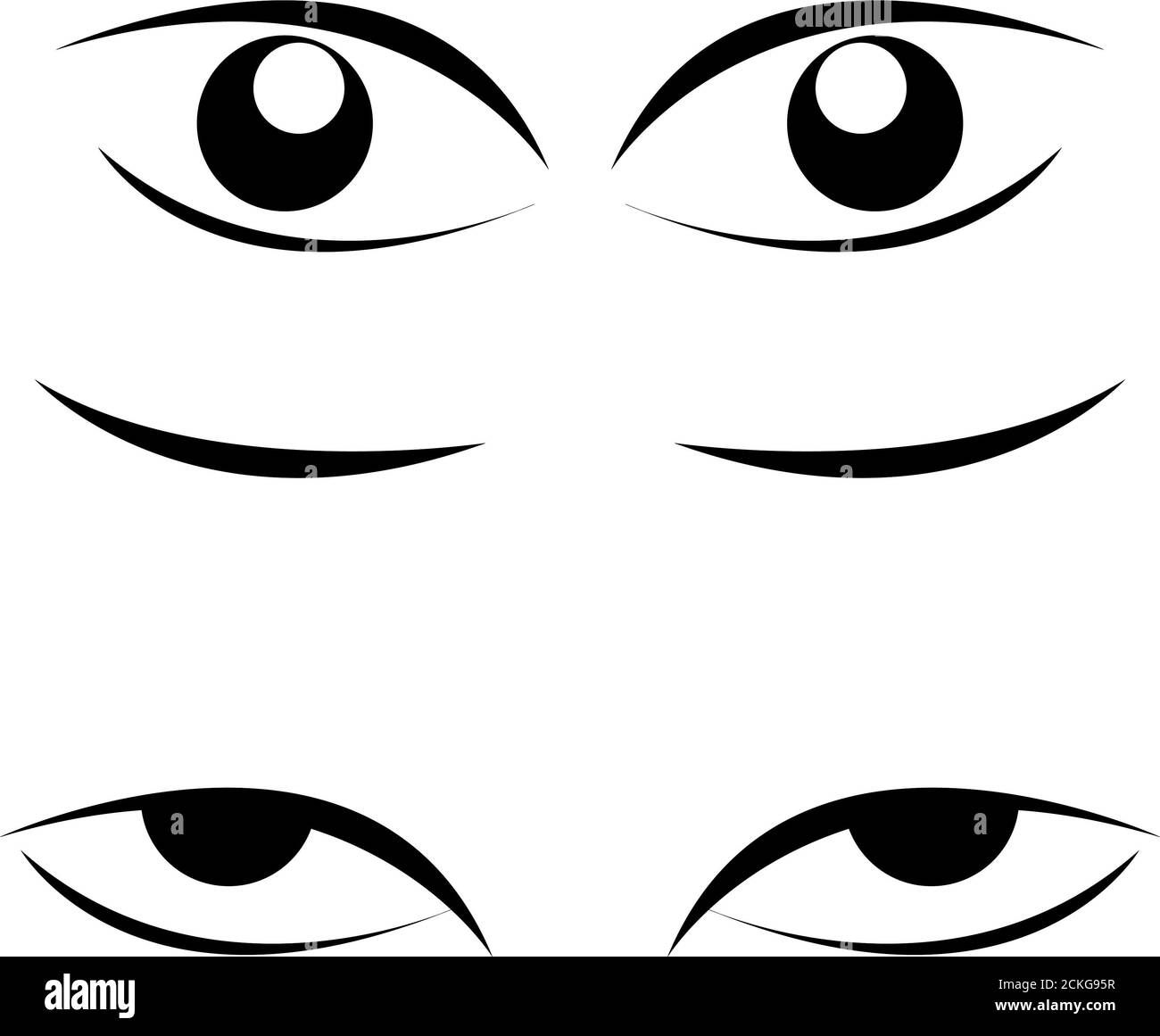 Auge für Cartoon Animation weißen Hintergrund. Augen Symbol Design.Open und geschlossenen Augen Bilder, schlafende Augen Formen mit Wimpern, Überwachung und Suche s. Stockfoto