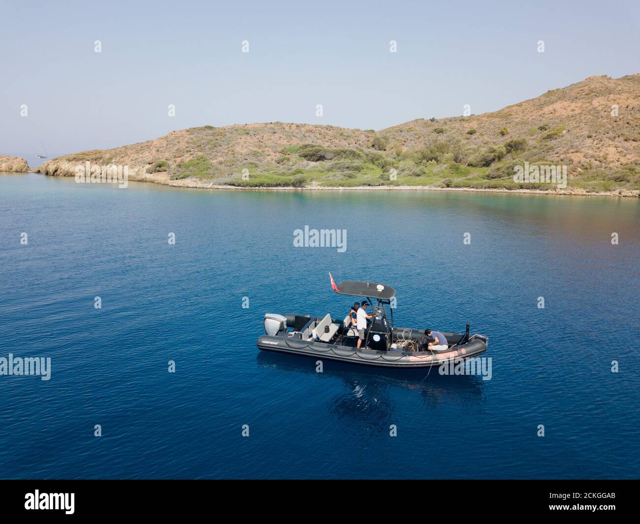 Mediterranean Conservation Society Monitoring Wissenschaft Team Umsetzung Seegras, Posidonia oceanica, Gesundheits-Check in Gokova Bay Türkei Stockfoto