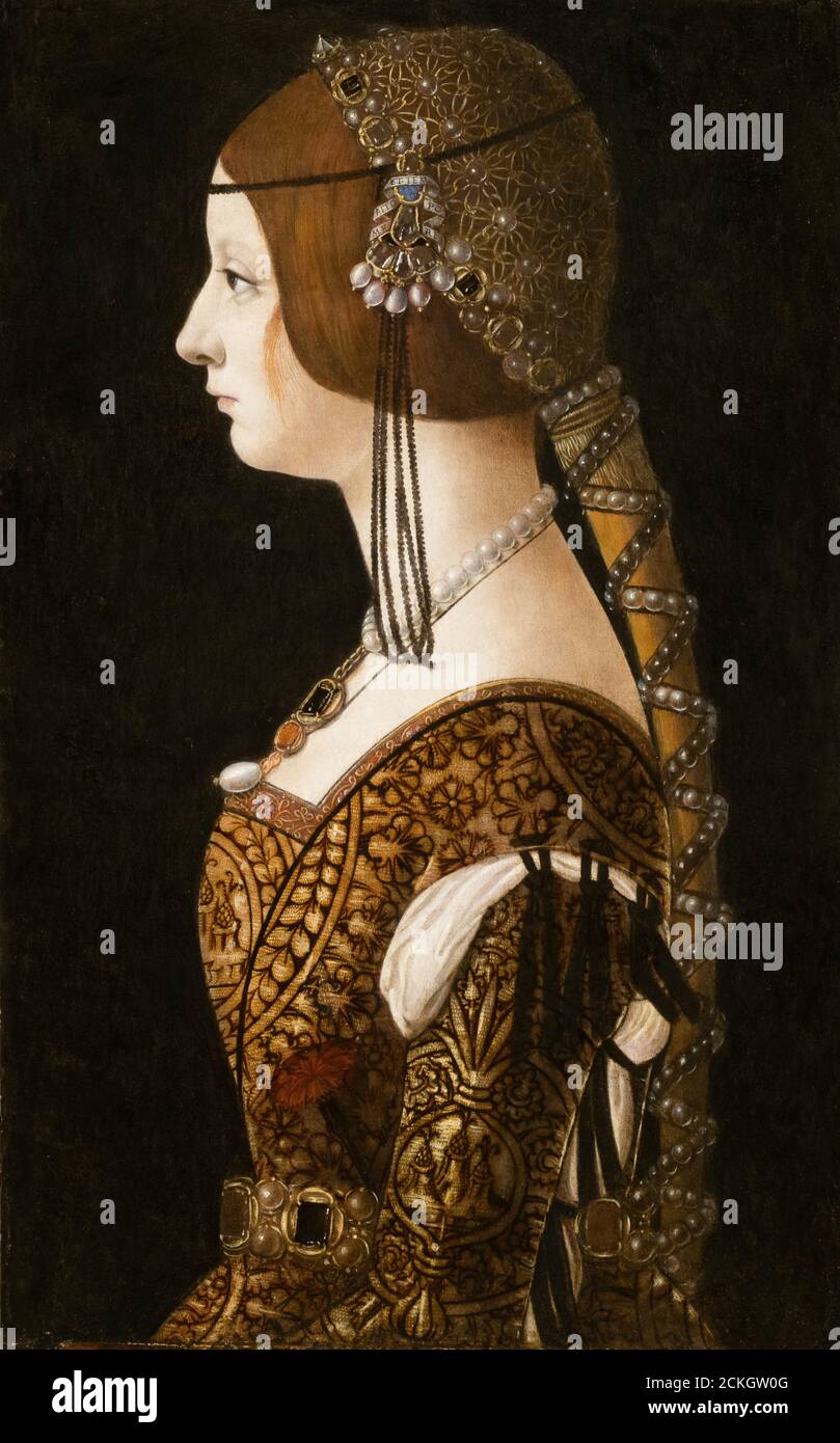 Bianca Maria Sforza (1472-1510), Königin der Römer, Heilige Römische Kaiserin, Porträtmalerei von Giovanni Ambrogio de Predis , um 1493 Stockfoto