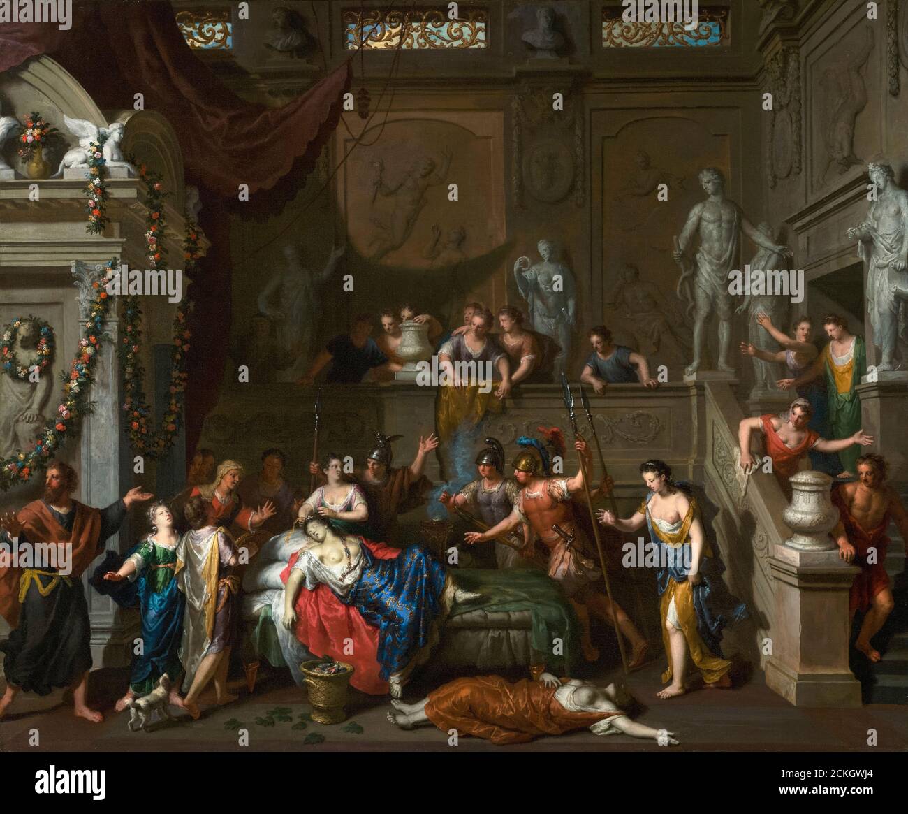 Der Tod Kleopatras, Gemälde von Gerard Hoet, 1700-1710 Stockfoto