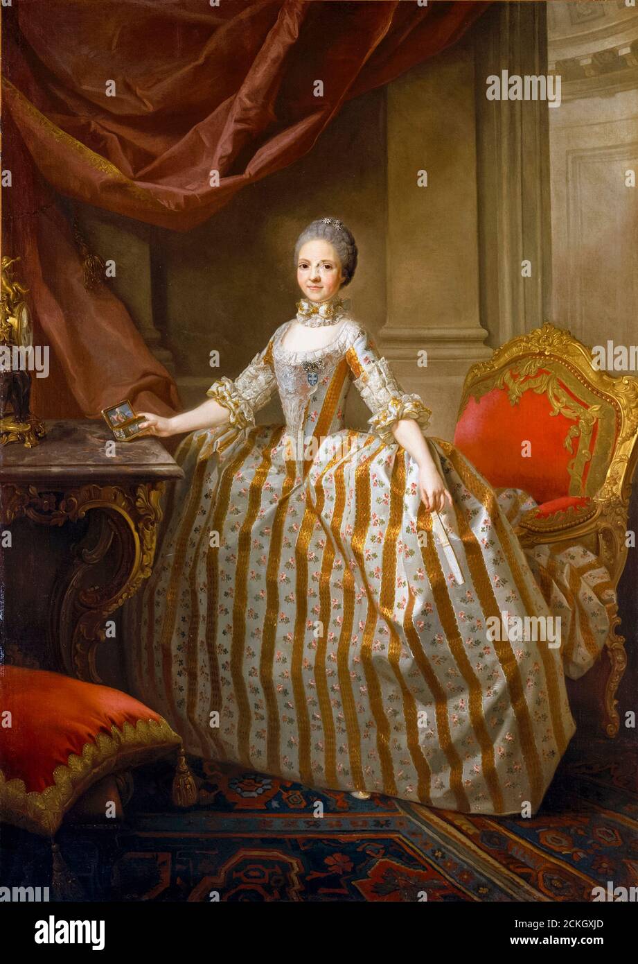 Maria Luisa von Parma (1751–1819), später Königin Gemahlin von Spanien, Porträtmalerei von Laurent Pécheux, 1765-1775 Stockfoto