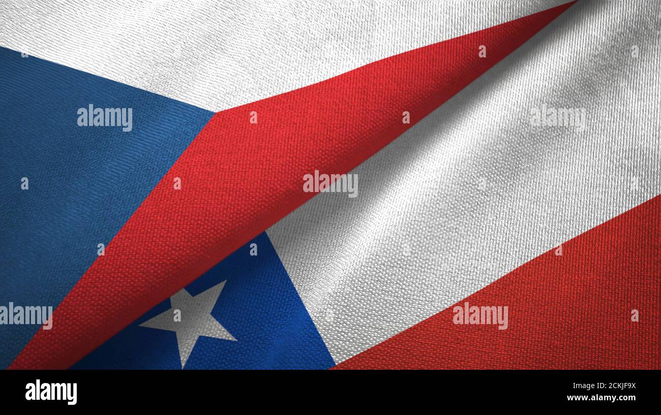 Tschechische Republik und Chile zwei Flaggen Textiltuch, Stoff Textur Stockfoto