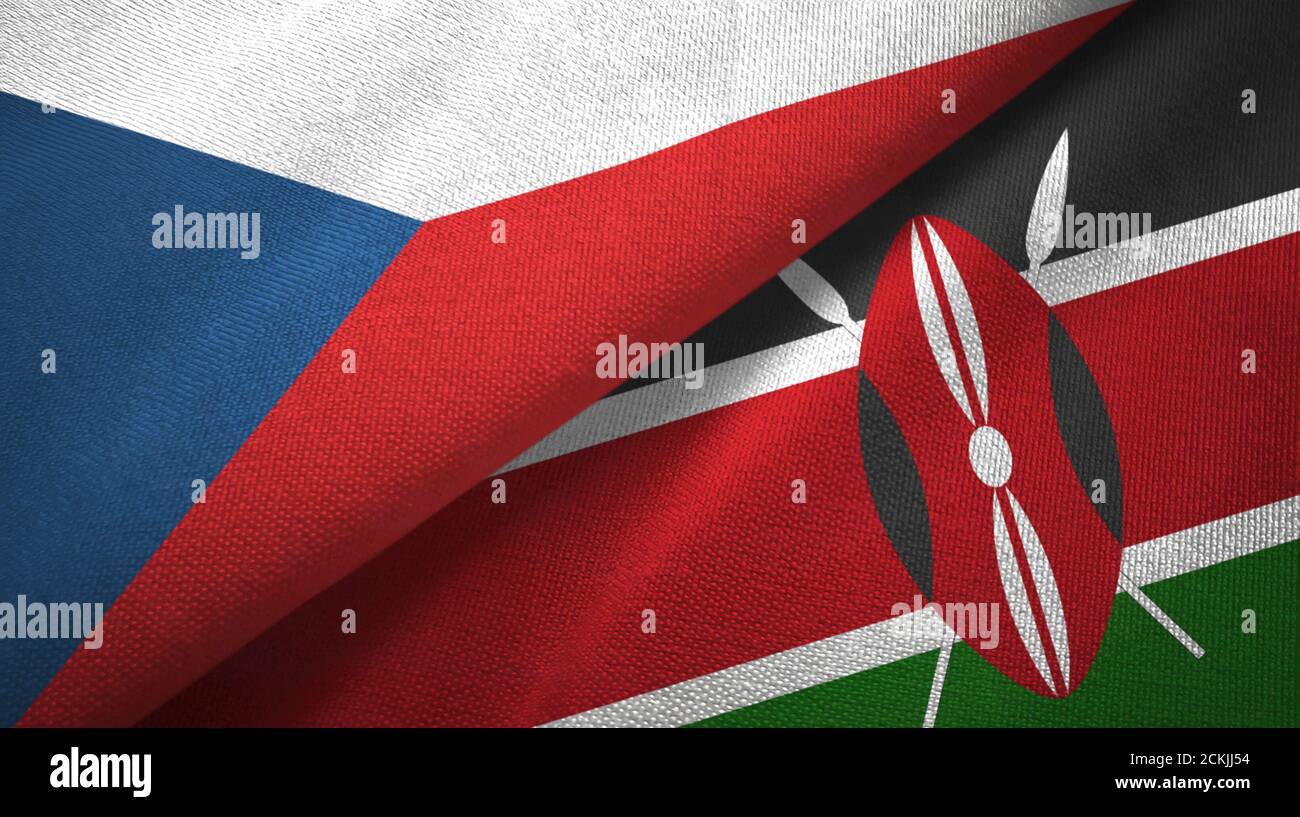 Tschechische Republik und Kenia zwei Flaggen Textiltuch, Stoffstruktur Stockfoto