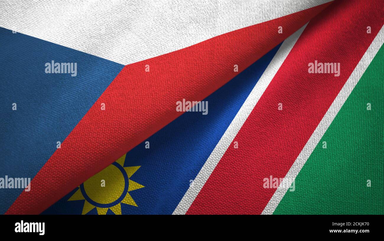 Tschechische Republik und Namibia zwei Flaggen Textiltuch, Stoffstruktur Stockfoto