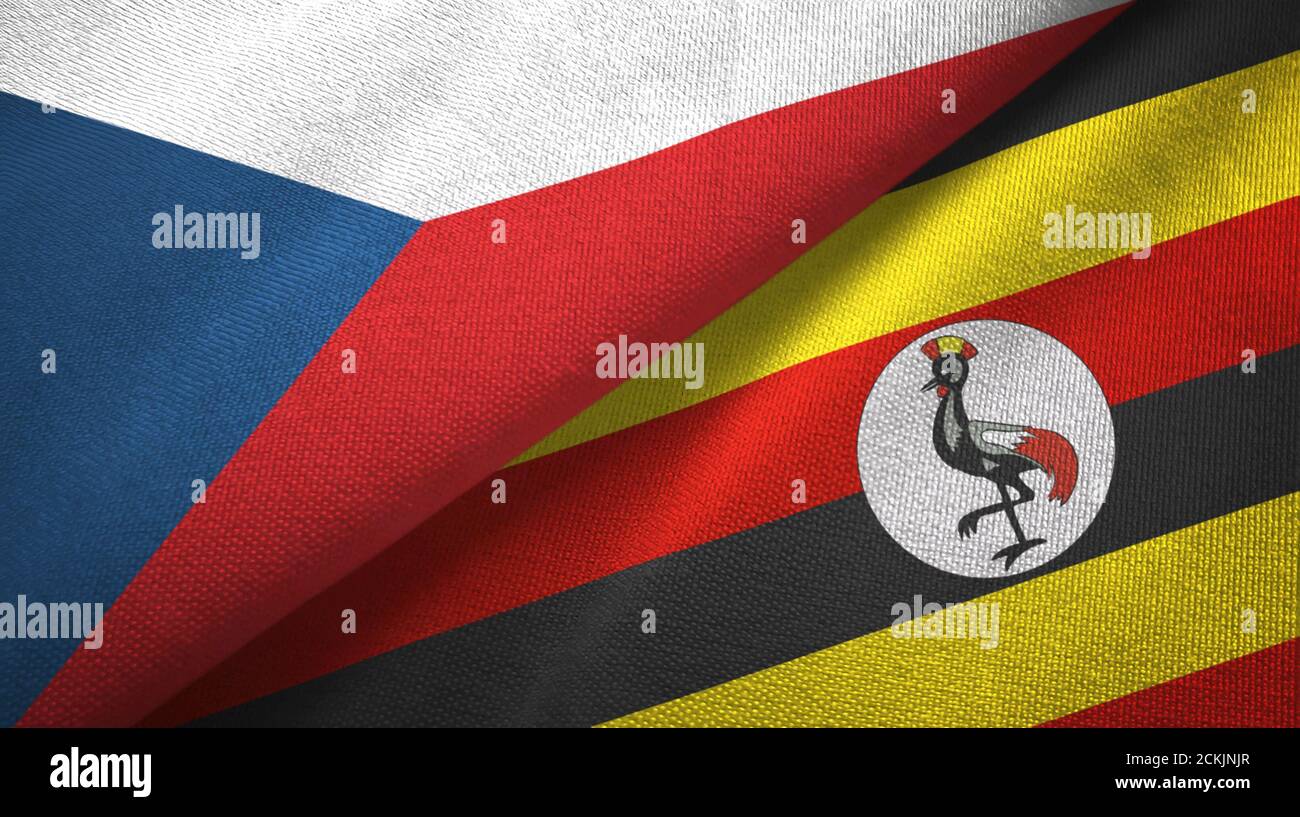 Tschechische Republik und Uganda zwei Flaggen Textiltuch, Stoffstruktur Stockfoto