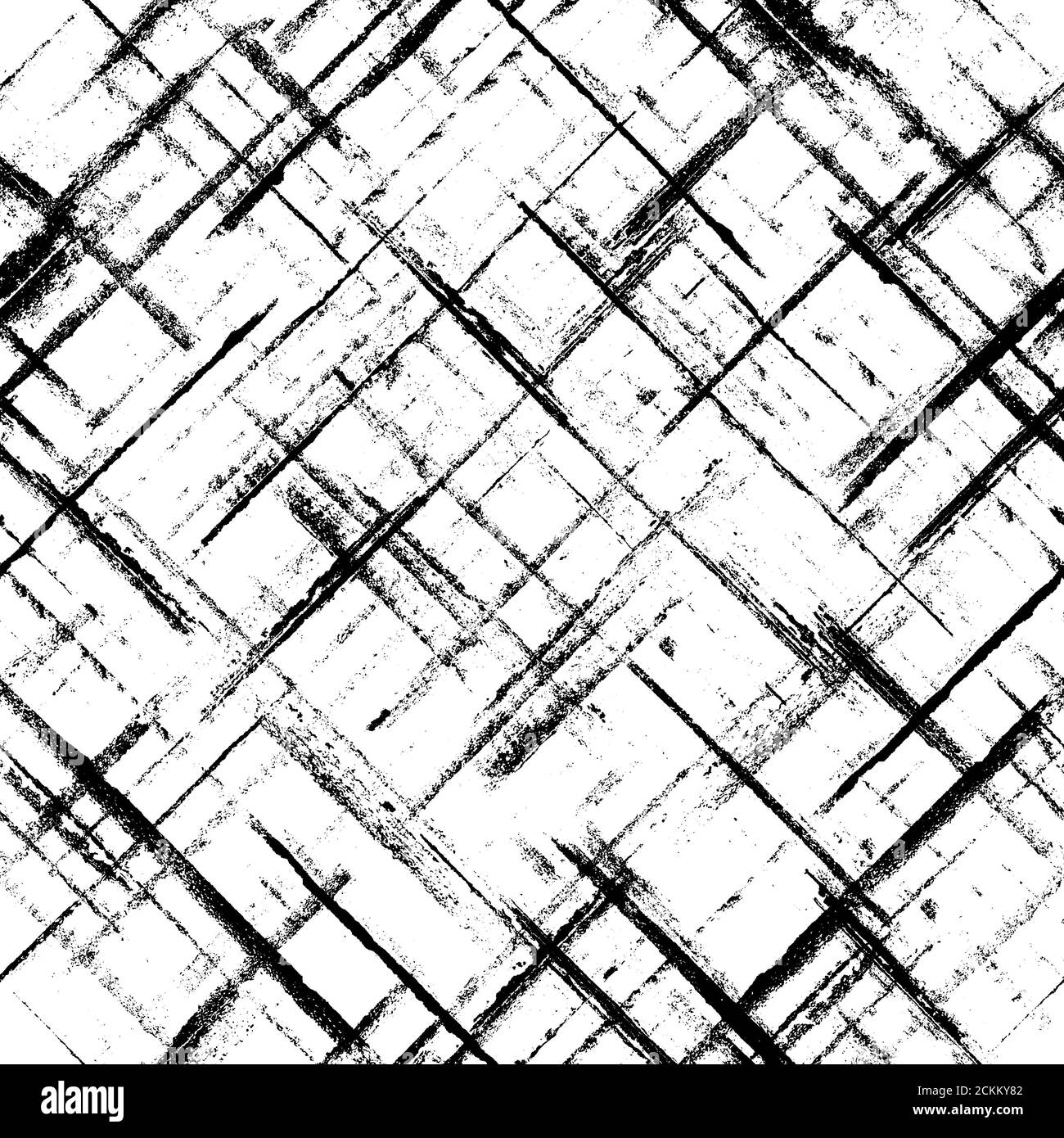 Gestreifte Grunge kariert Halbton schwarz auf weiß nahtlose Textur Hintergrund. Abstrakte handgezeichnete geometrische diagonale überlappende Streifen Illustration patt Stockfoto