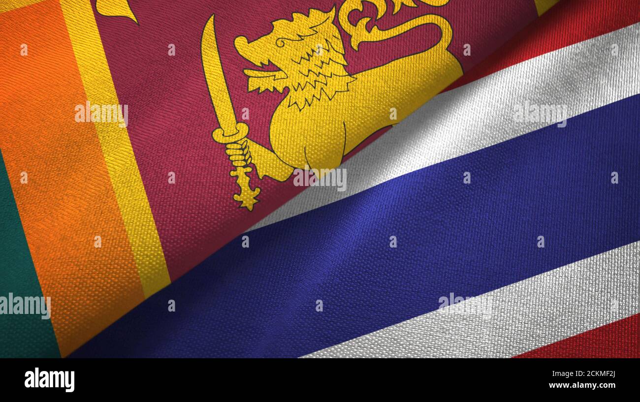 Sri Lanka und Thailand zwei Flaggen Textiltuch, Stoff Textur Stockfoto