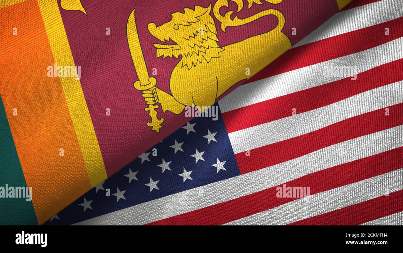 Sri Lanka und die Vereinigten Staaten zwei Flaggen Textiltuch, Stoff Textur Stockfoto