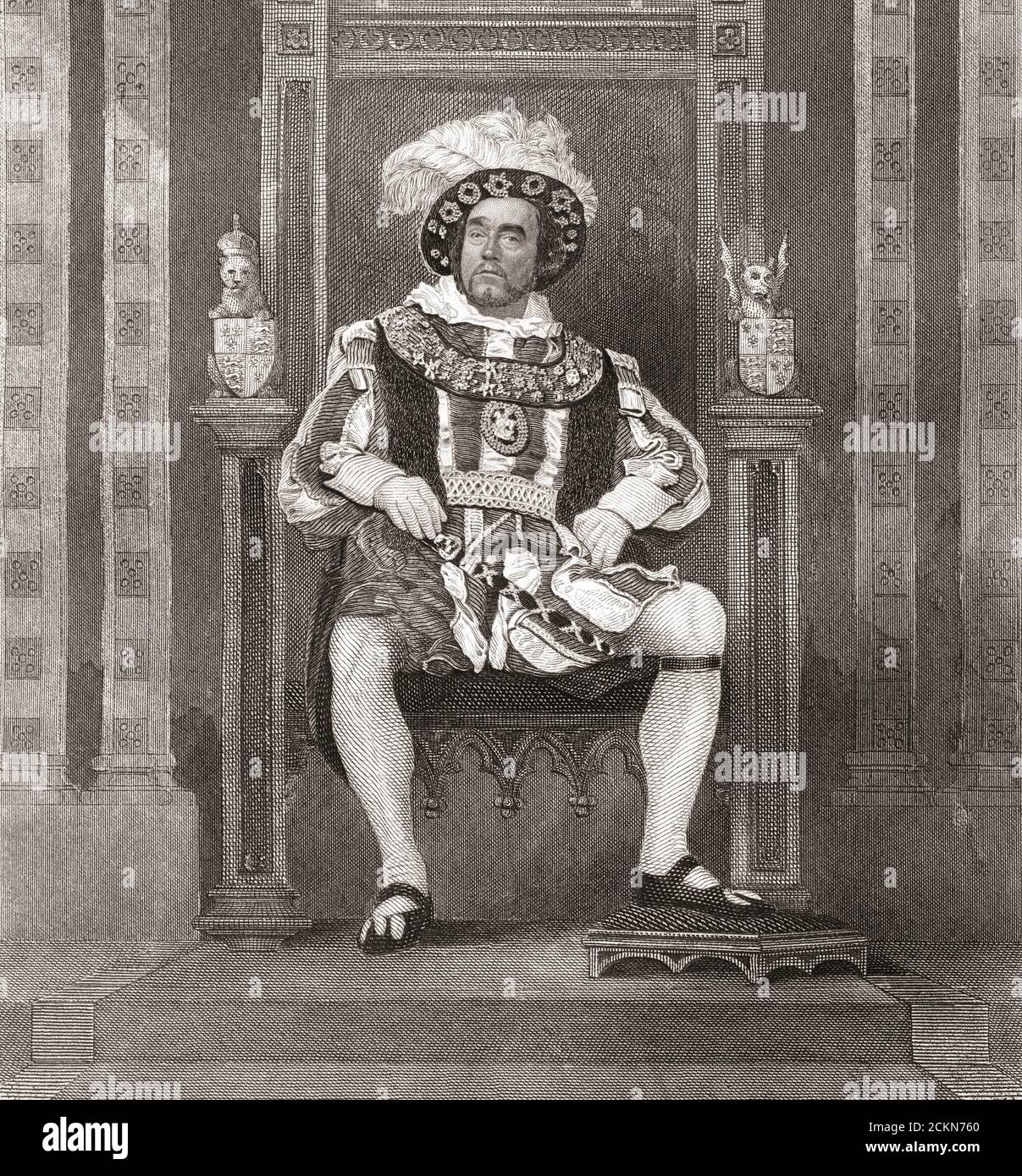 George Bennett in der Rolle von Heinrich VII. Aus dem Stück von Shakespeare. George John Bennett, 1800–1879. Englischer Shakespeare-Schauspieler. Stockfoto