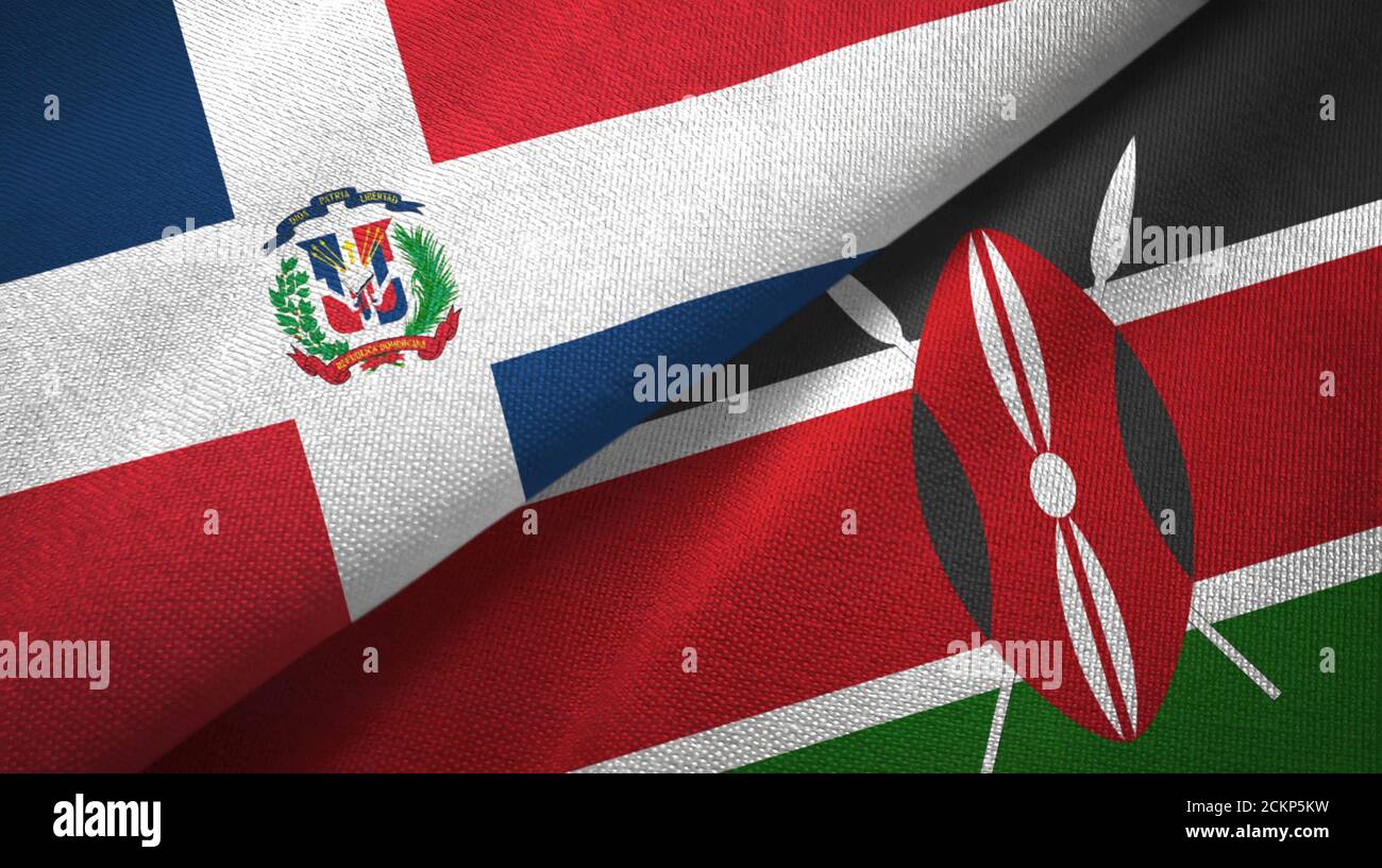 Dominikanische Republik und Kenia zwei Flaggen Textiltuch, Stoffstruktur Stockfoto