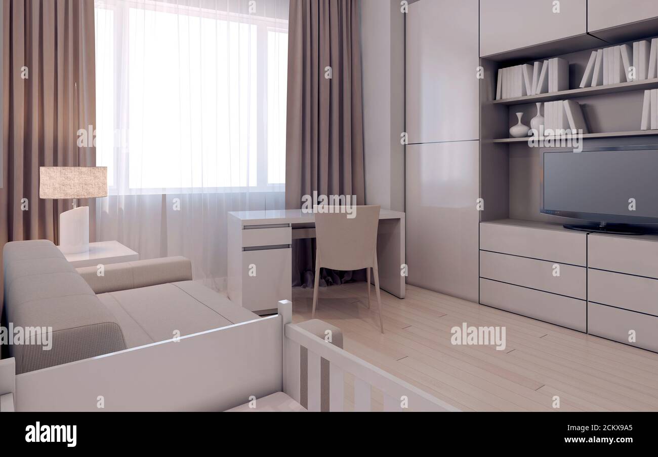 Wohnzimmer avantgardistisches Design. 3d-Rendering Stockfoto