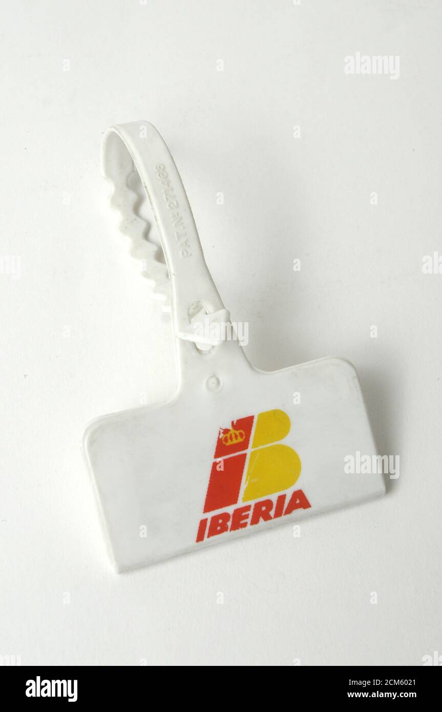 Gepäckausweisschild, spanische Fluggesellschaften, Iberia Stockfoto