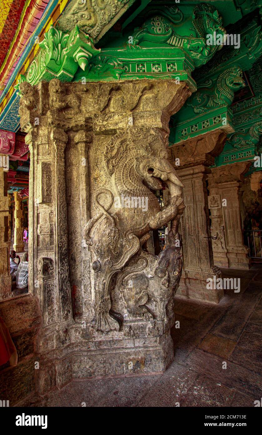 Meenakshi Tempel ist ein historischer Hindu-Tempel am südlichen Ufer des Vaigai Flusses in der Tempelstadt Madurai, Tamil Nadu, Indien. Stockfoto
