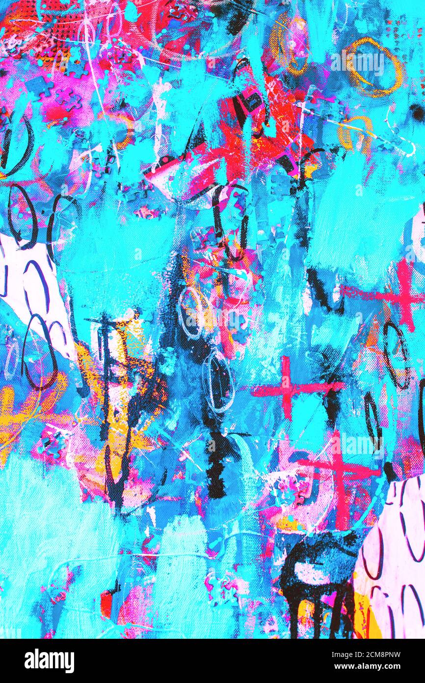 Handgezeichnete moderne Multi farbige Mischtechnik Kunst Leinwand Stockfoto