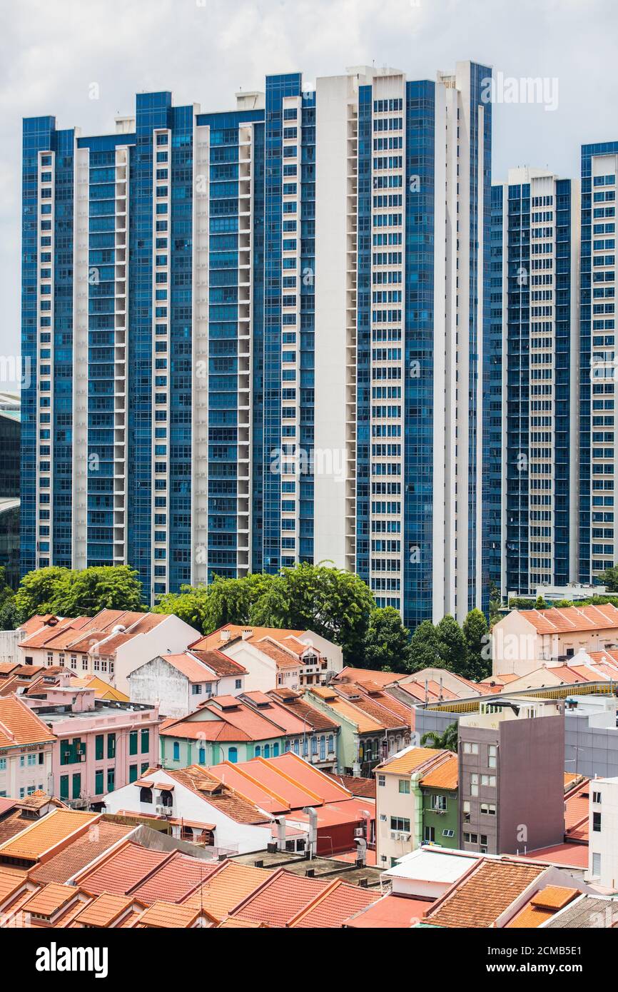 City Square Residences Ferienwohnung mit Blick auf die Ladenhäuser, Singapur Stockfoto