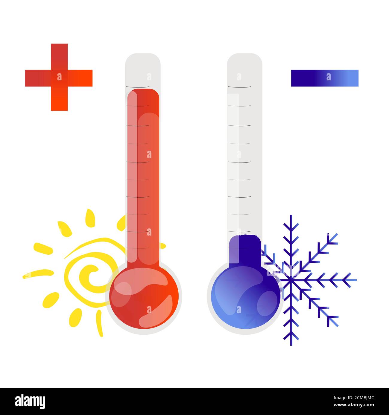 Thermometer-Symbol. Vektor. Celsius und Fahrenheit. Messung der heißen und kalten Temperatur Stockfoto