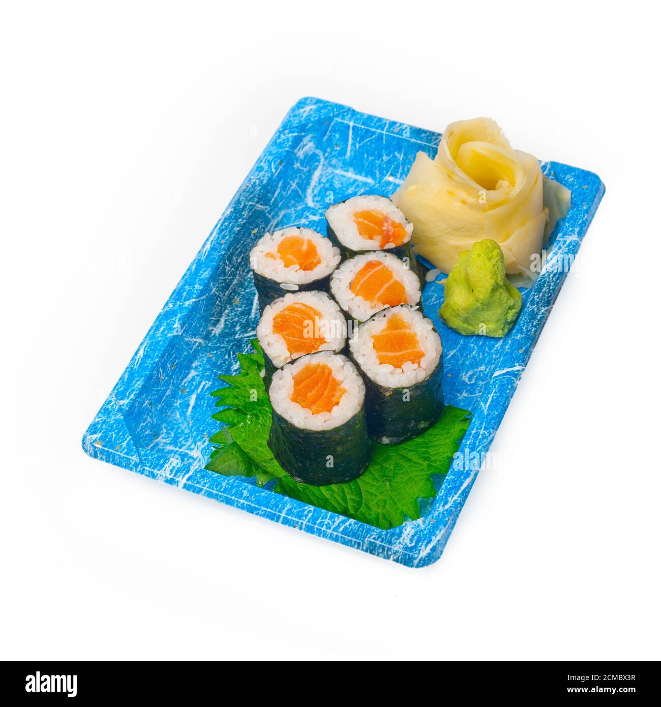 nehmen Sie Sushi express auf Kunststoff-Tablett Stockfoto