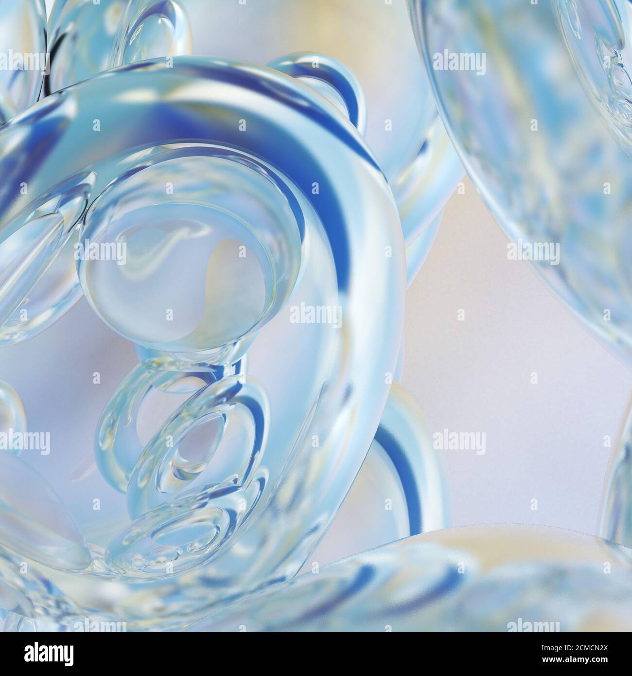 Schwebende Wassertropfen. Hintergrund der schönen Wassertropfen. 3D-Rendering Stockfoto
