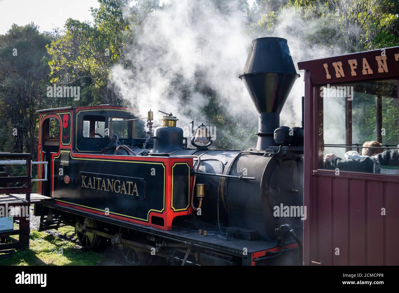 'Kaitangata' Forstdampflokomotive in Shantytown, nahe Greymouth, Westland, Südinsel, Neuseeland Stockfoto