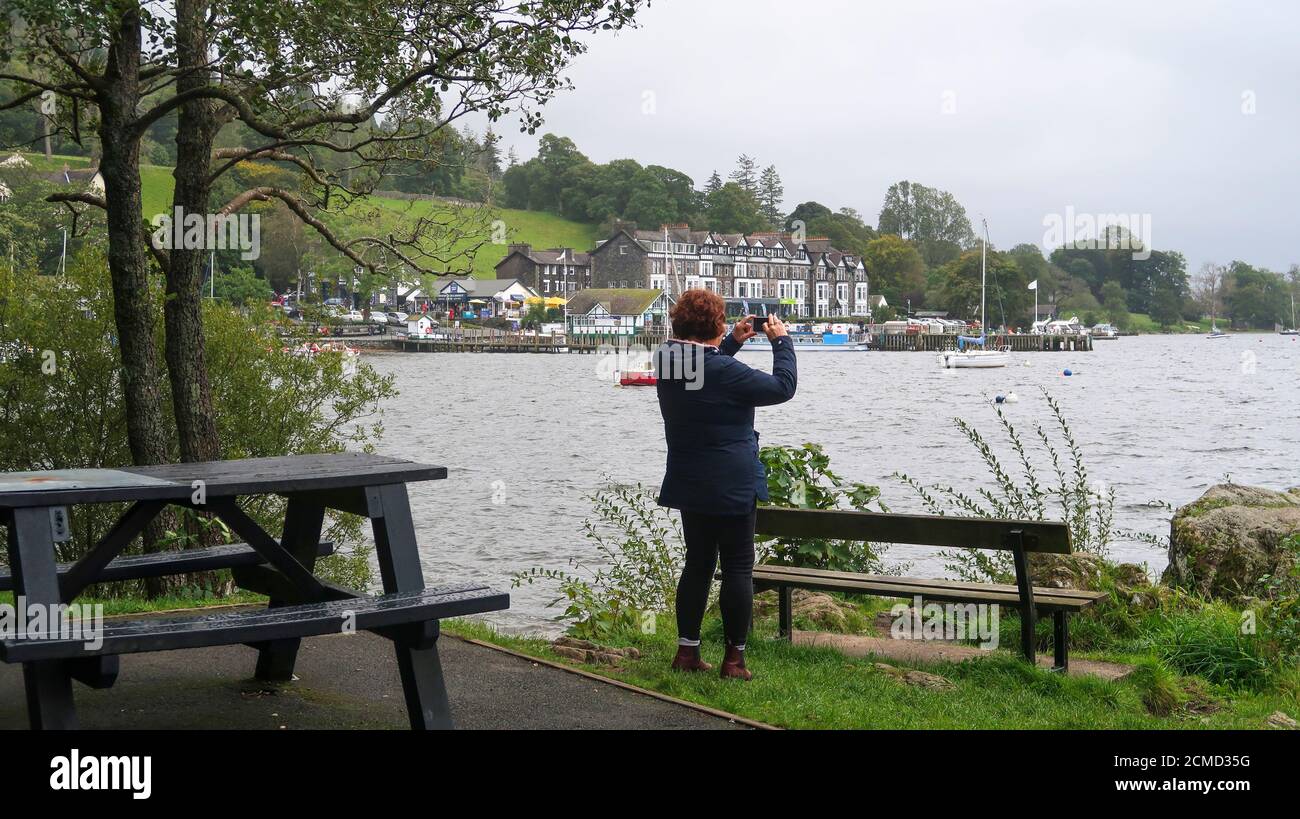 Lake Windermere am Waterhead vom Borrans Park Stockfoto