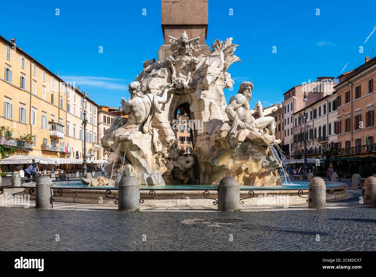 Fontana dei Quattro Fiumi oder Brunnen der vier Flüsse, Piazza Navona, Rom, Latium, Italien Stockfoto