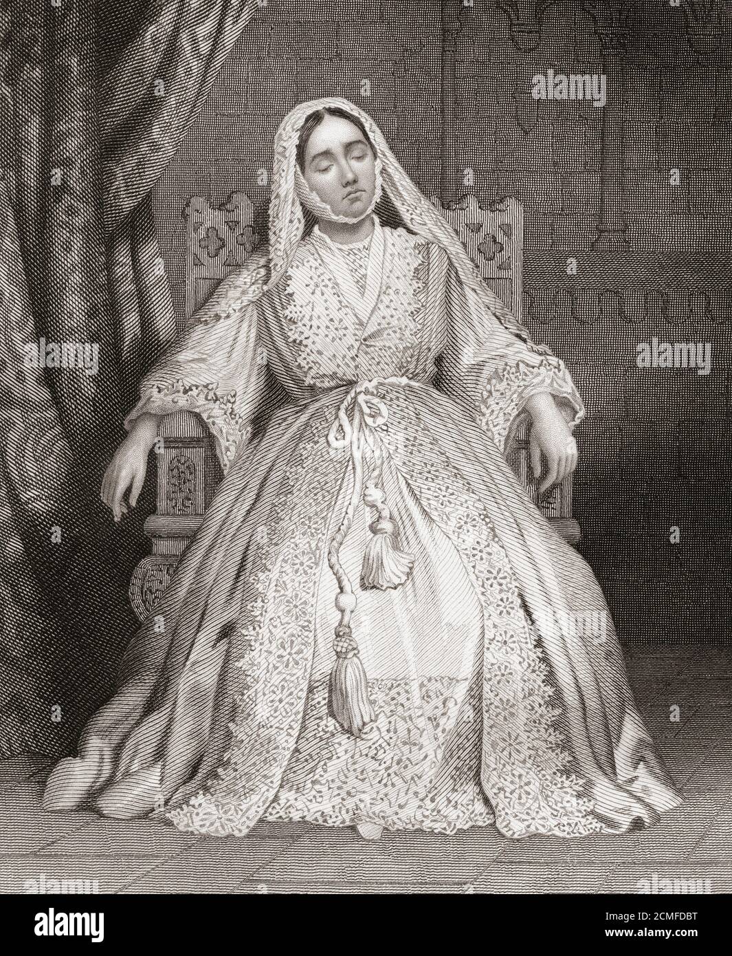 Miss Glynn in der Rolle der Königin Katherine aus Shakespeares Stück Henry VIII. Isabella Glyn, 1823 – 1889. Shakespeare-Schauspielerin aus viktorianischer Zeit. Stockfoto