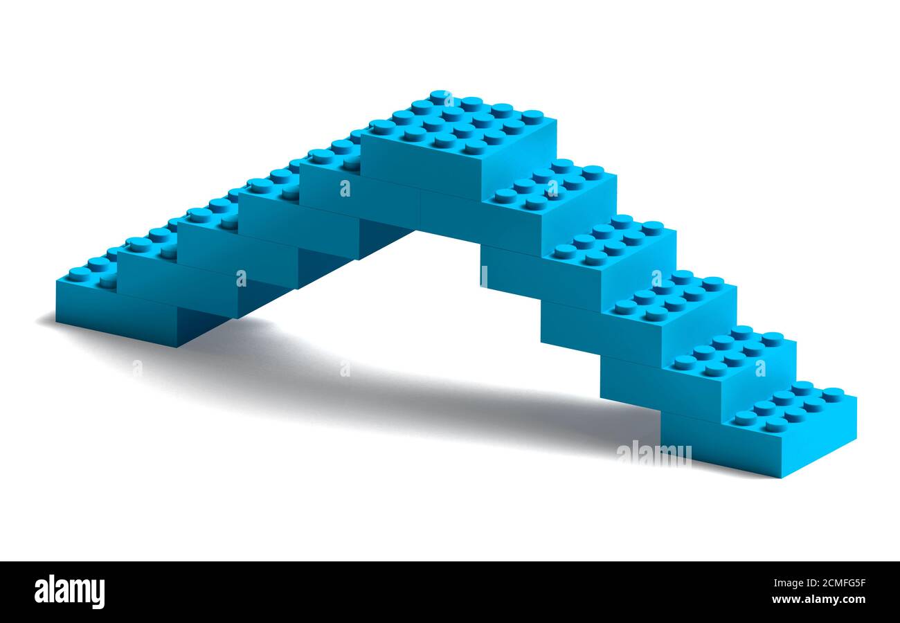 Blaue Bausteine Brücke 3d isoliert auf weiß, mit Schlagschatten Stockfoto