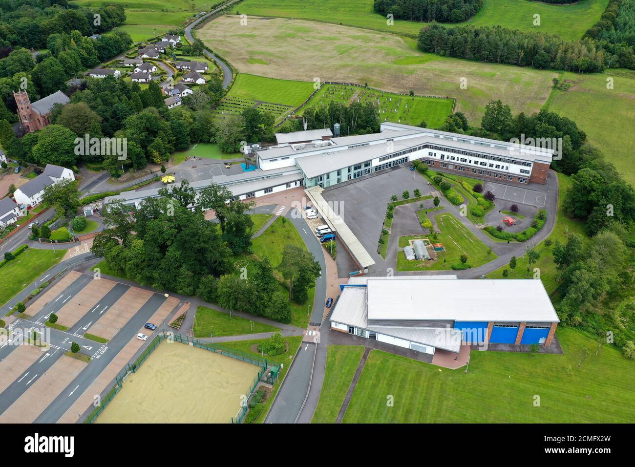 Luftdrohnenansicht der Wallace Hall High School Thornhill Dumfries Und Galloway Stockfoto