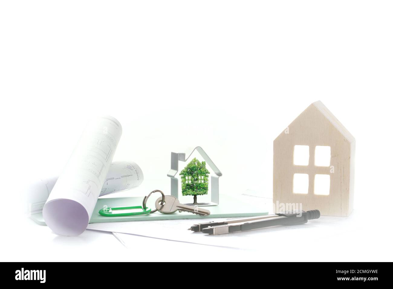 Immobilienprojekt, Grünbaum, Haus, Ökologie Stockfoto