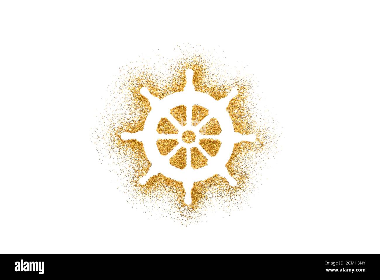 Ruderform auf goldenem Glitzer auf weißem Hintergrund Stockfoto