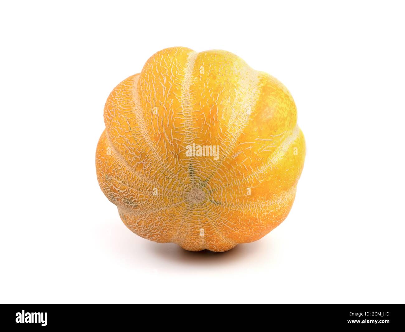 Saftige, reife Melone auf weißem Hintergrund, Seitenansicht. Fruit Hintergrund mit Platz zum Kopieren. Stockfoto