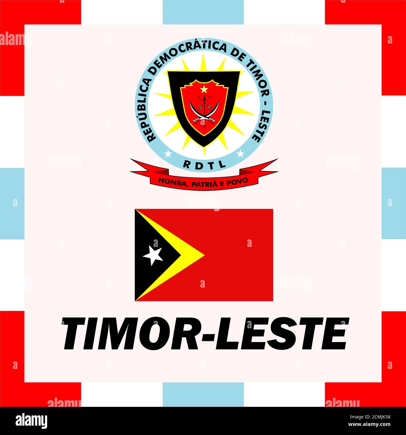 Offizielle Flaggen, Fahne und Wappen Arm von Timor-Leste Stockfoto